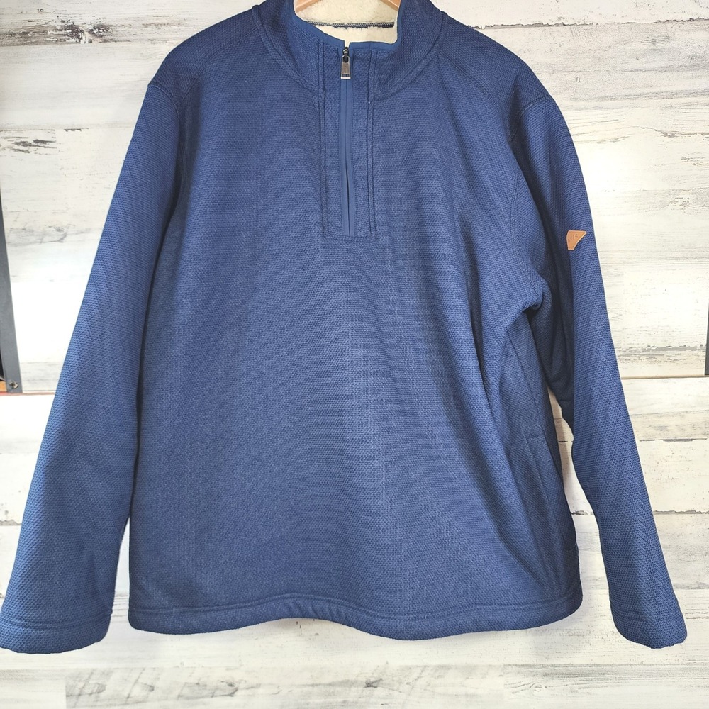 Orvis Quarter Zip‎ Pullover Men XL Blue Sherpa Lined Fleece Sweater Outdoor Cas